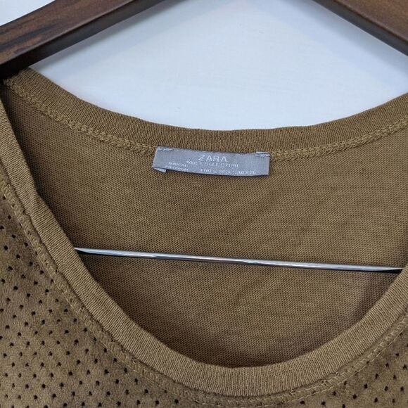 Zara WB Collection Tan Faux Suede T-Shirt Small - Picture 4 of 8